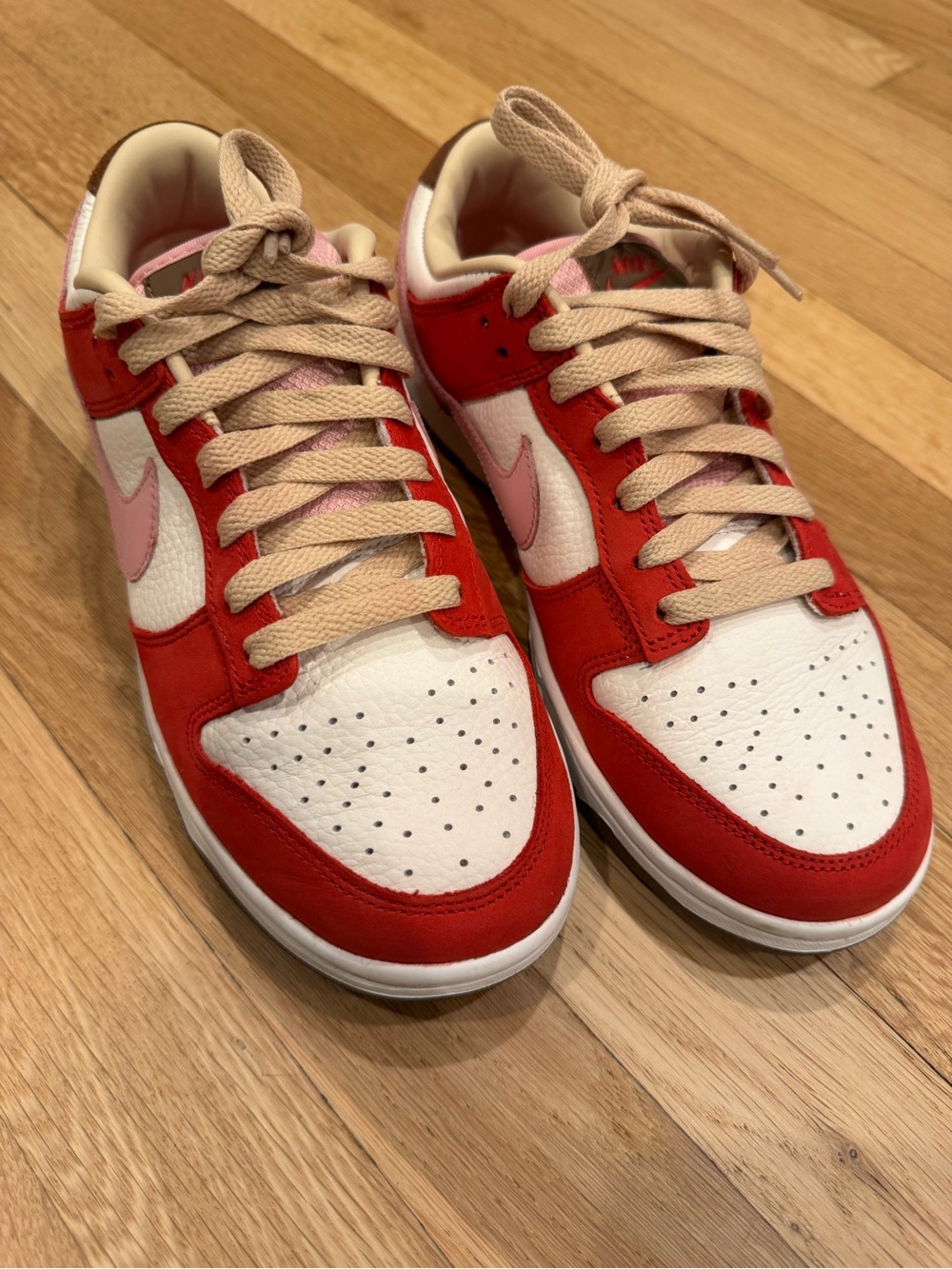 Nike DUNK Low (Bacon) Pink and Red Sneakers with Cream Interior